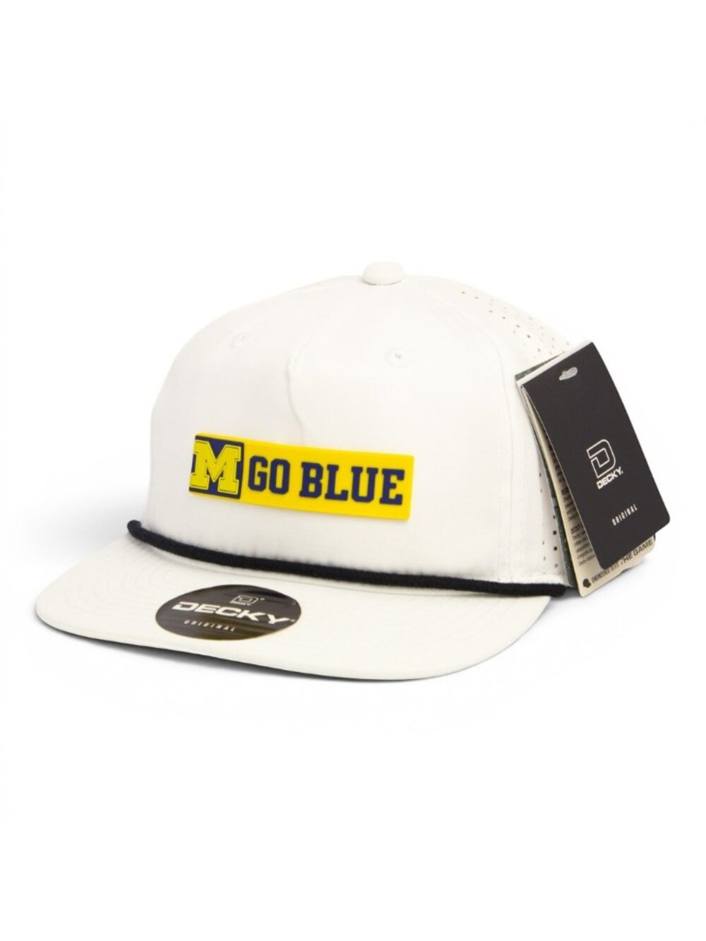 Michigan Wolverines GO BLUE Maize 3D Perforated Rope Hat- White/ Black